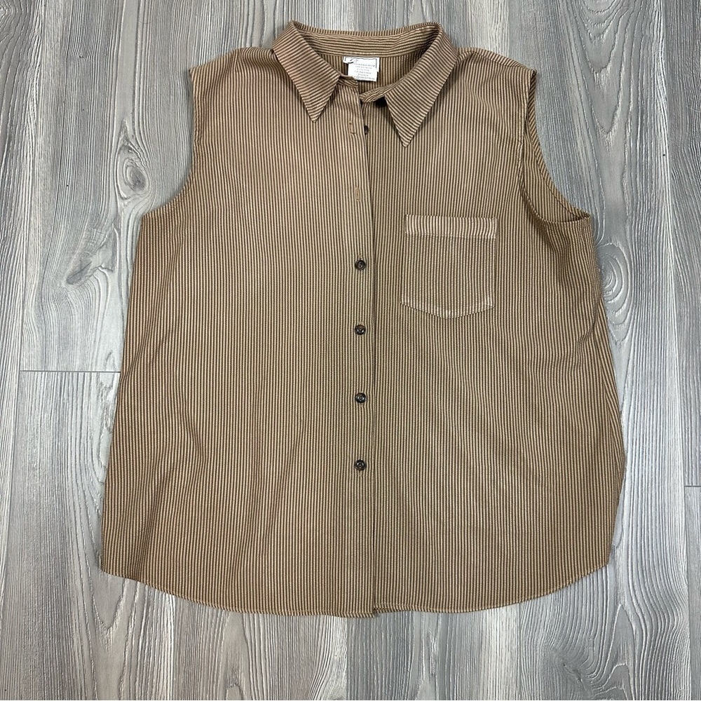 Company Collection Brown Striped Sleeveless Collared Button Top‎ Size 12